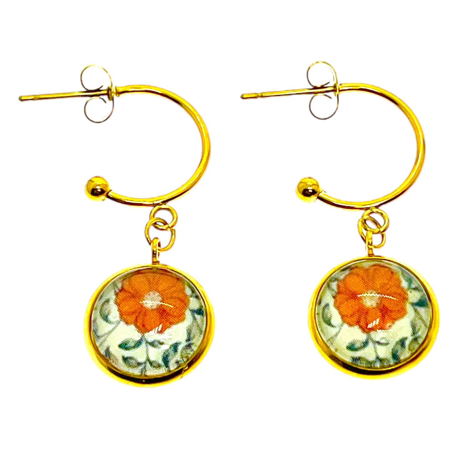 Golden Orange Bloom Loop Earrings