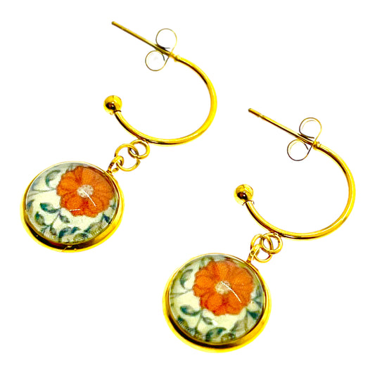 Golden Orange Bloom Loop Earrings