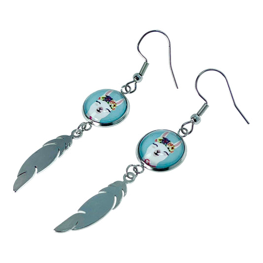 Aqua Alpaca Feather Earrings