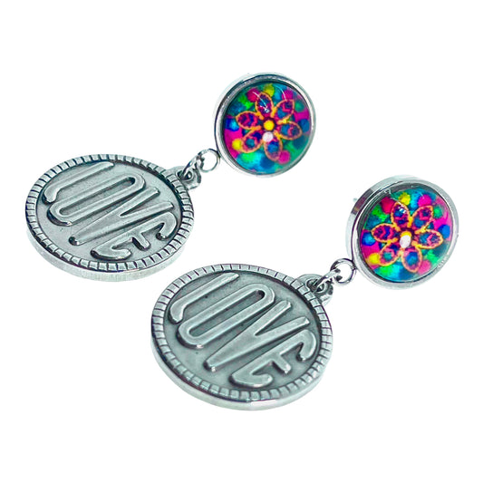 Rainbow Daisy Love Rocks Earrings