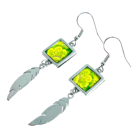 Sunlit Serenity Square Feather Earrings