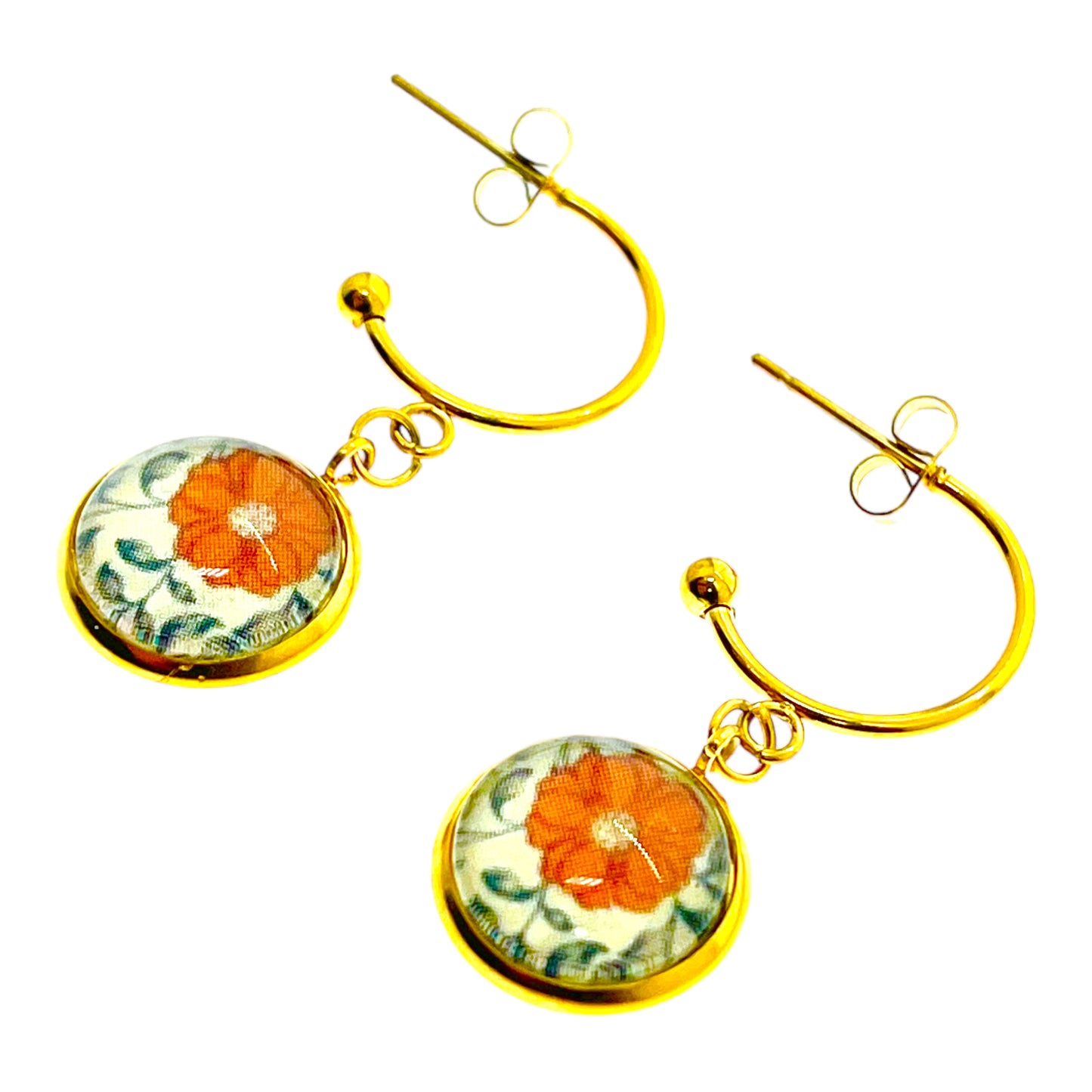 Golden Orange Bloom Loop Earrings