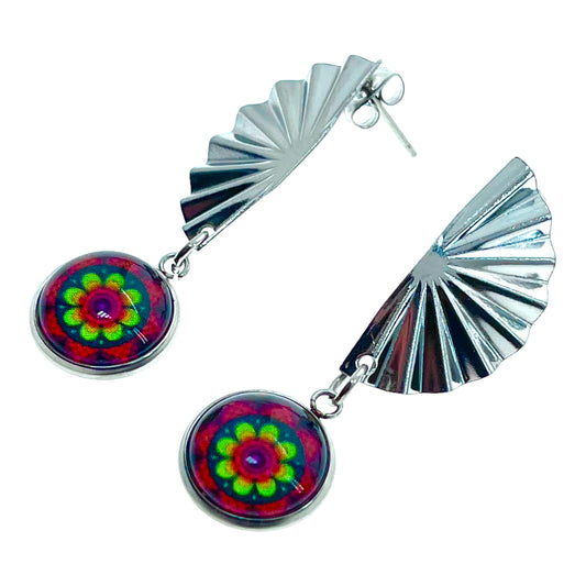 Fuchsia Flower Fan Earrings