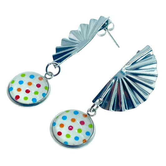 Rainbow Polka Dot Fan Earrings