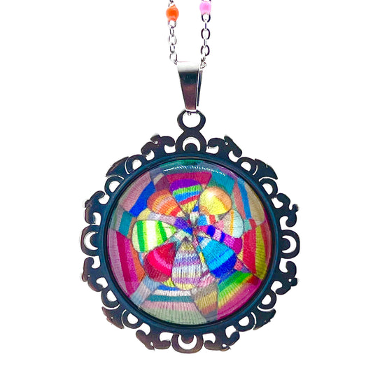 Patchwork Flower Fancy Rainbow Chain Necklace