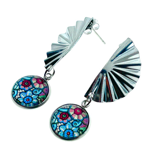 Blue Daisy Fan Earrings