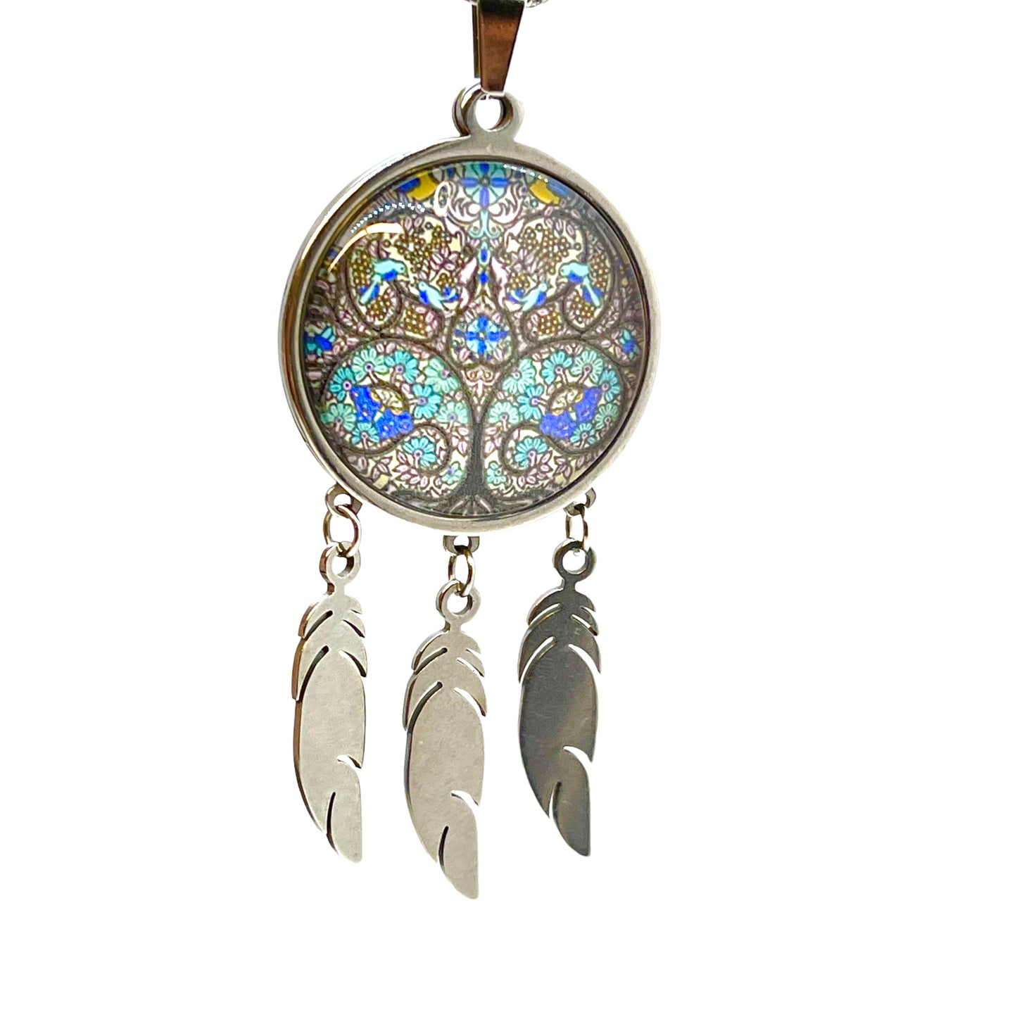 Stained Glass Feather Dreamcatcher Necklace