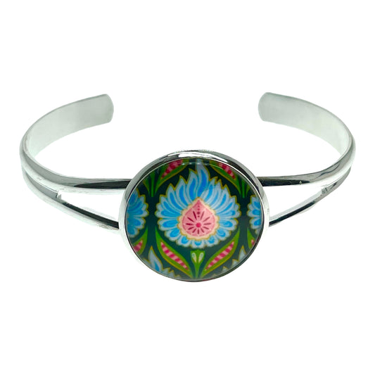 Blue Fuzzy Flower Cuff Bracelet