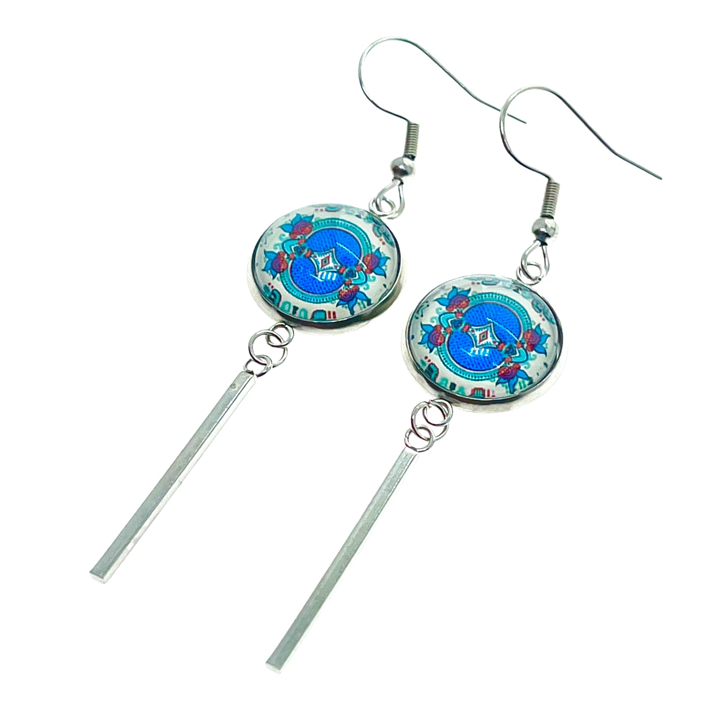 Teal Holly Long Bar Earrings