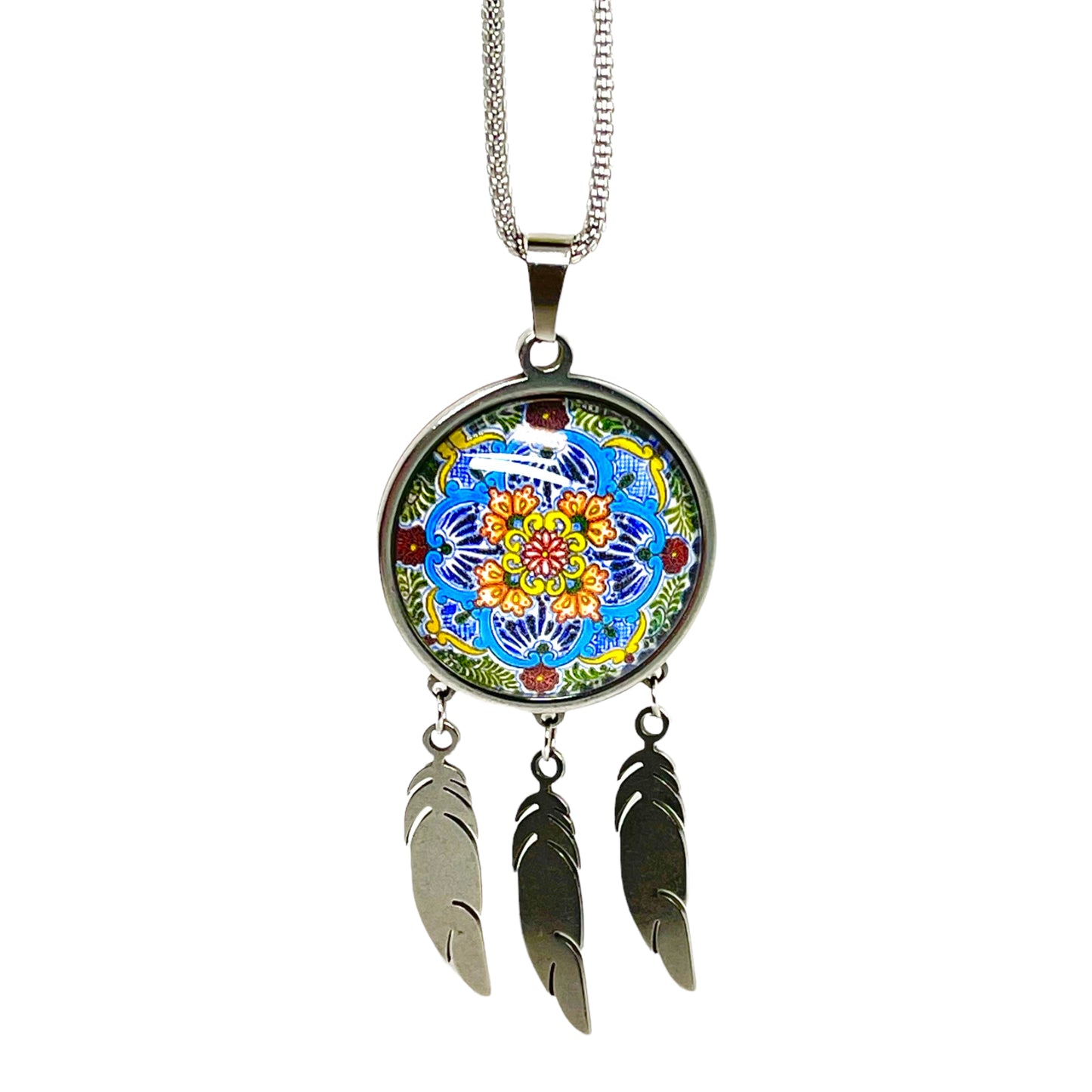 Summer Flower Feather Dreamcatcher Necklace