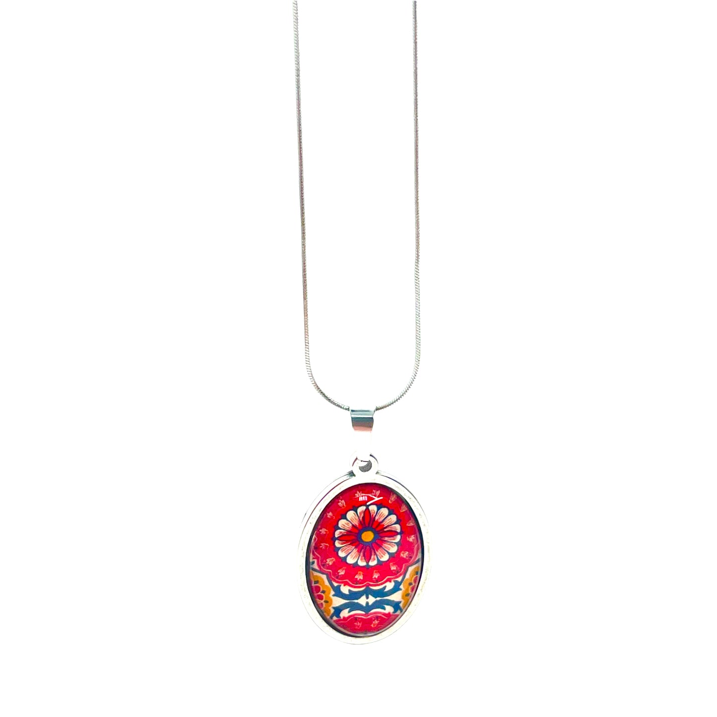 Red Wildflower Oval Necklace