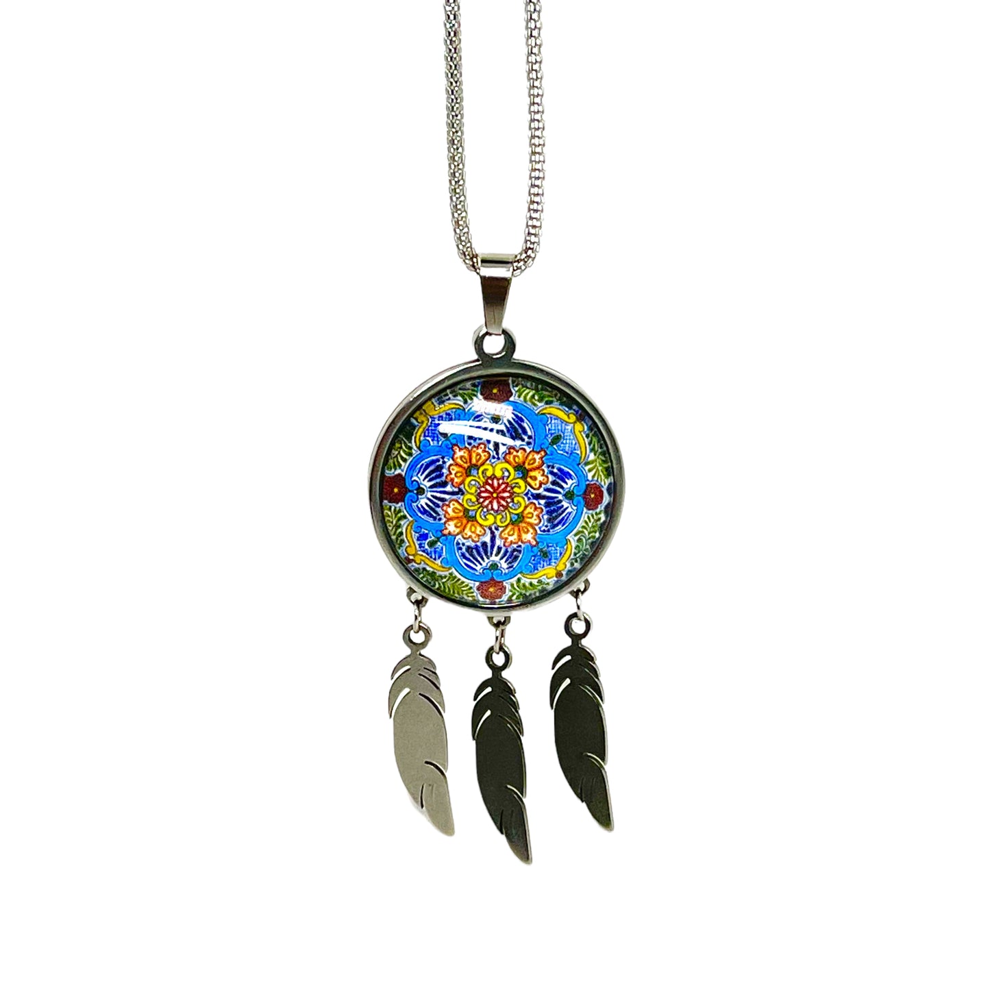 Summer Flower Feather Dreamcatcher Necklace