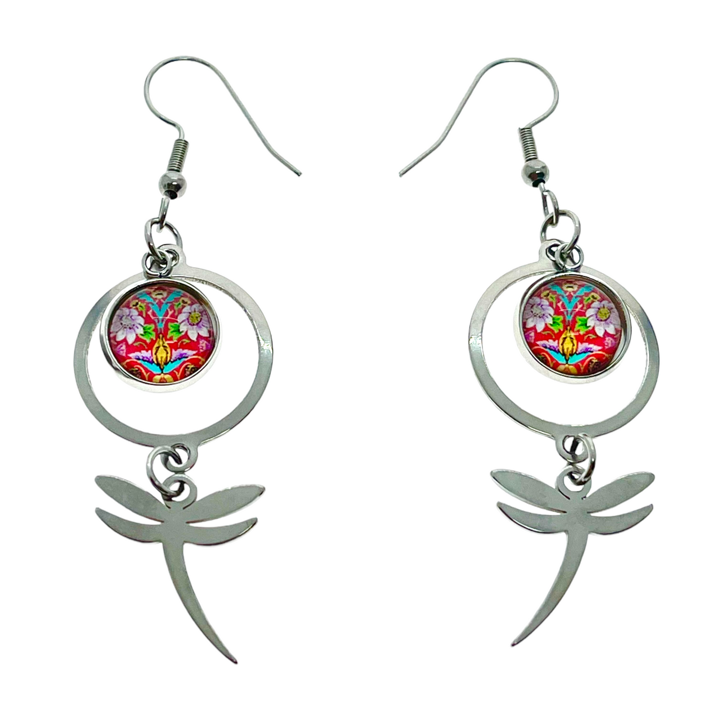 Red Lotus Dragonfly Earrings