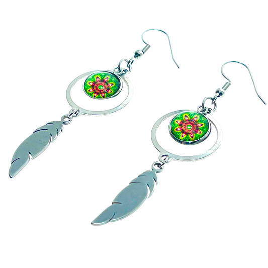 Daisy Jade Feather Round Earrings