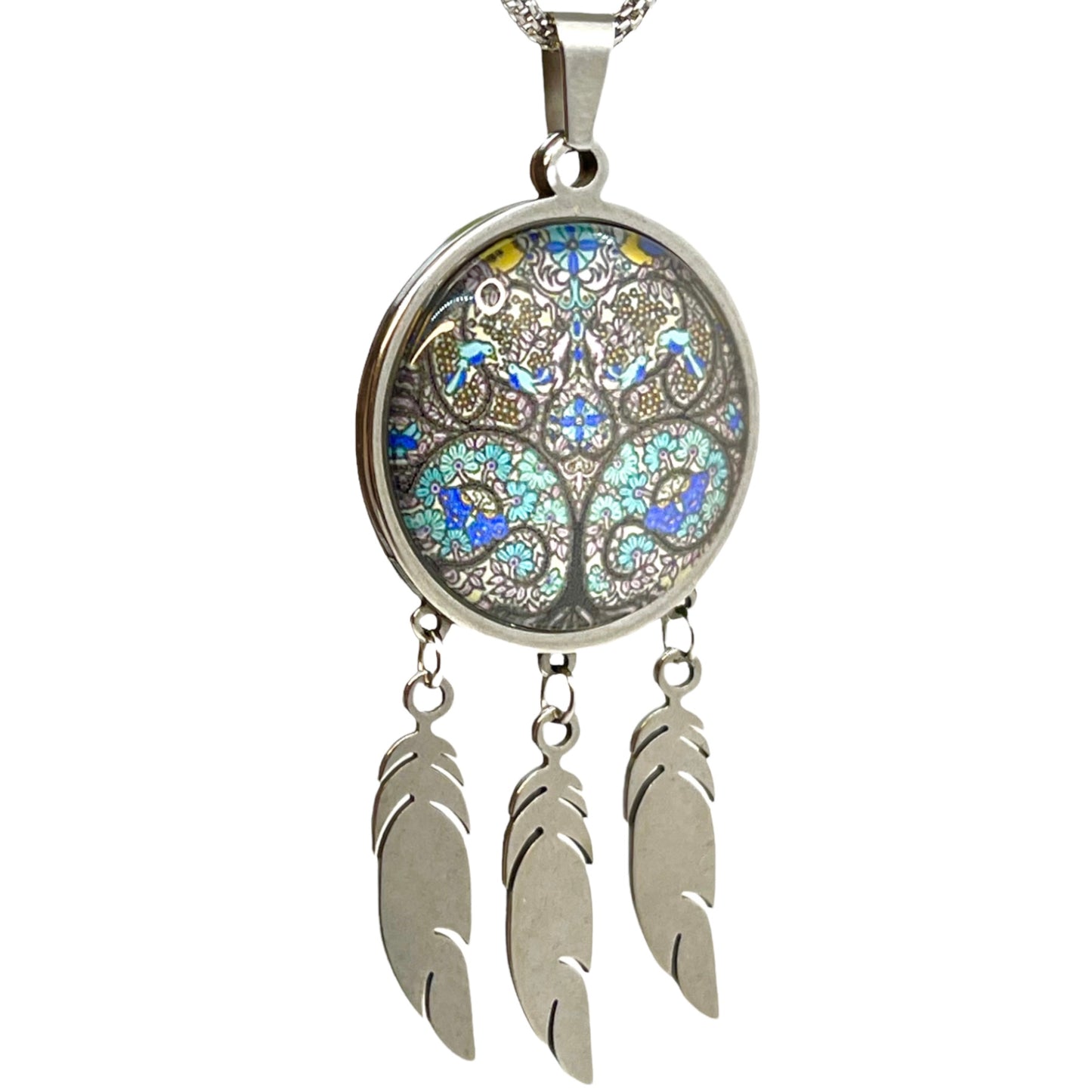 Stained Glass Feather Dreamcatcher Necklace