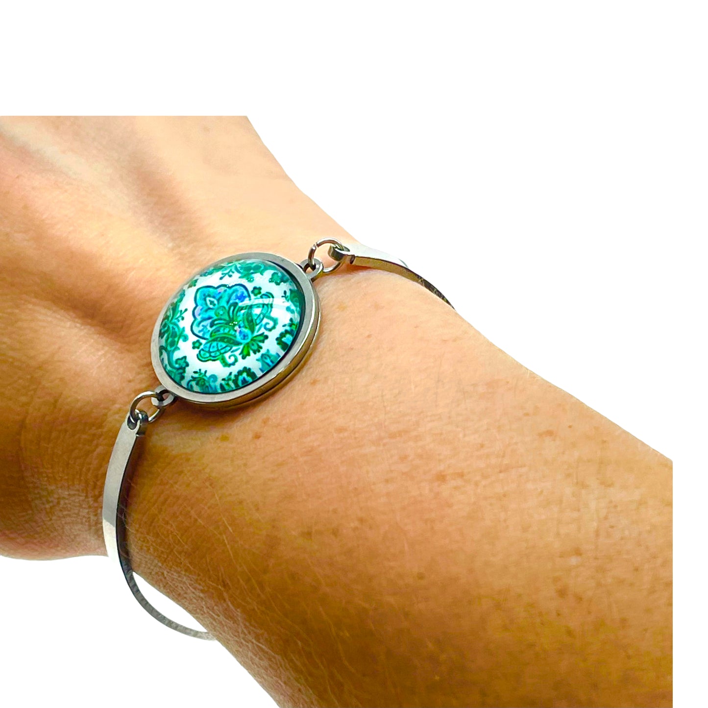 Green Lotus Slider Bead Bracelet