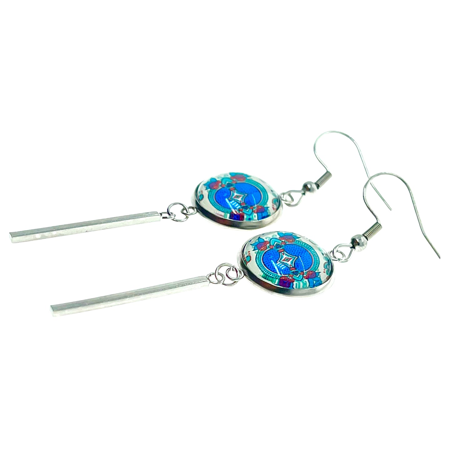 Teal Holly Long Bar Earrings