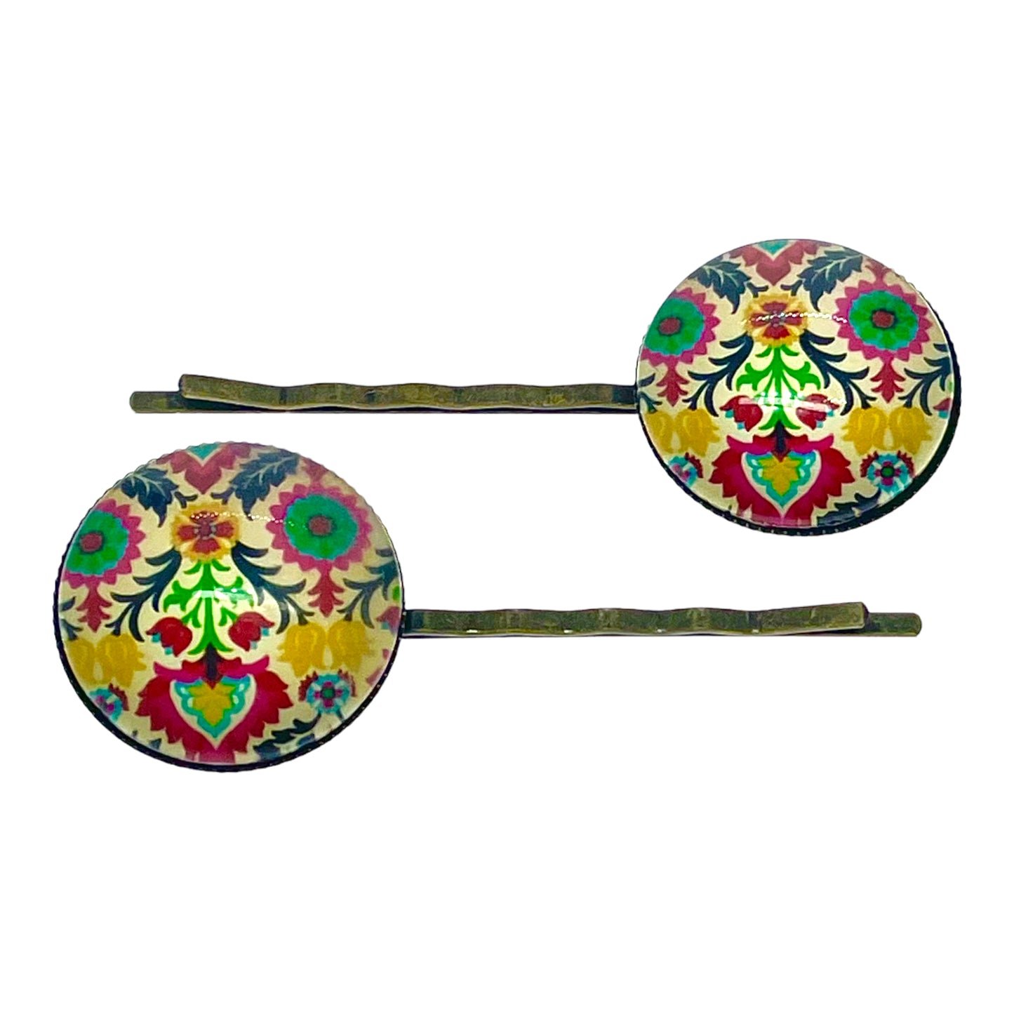 Rainbow Folk Flower Big Hair Pin Pair