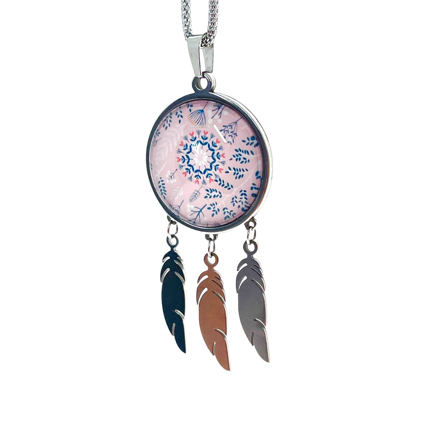 Pretty in Pink Feather Dreamcatcher Necklace