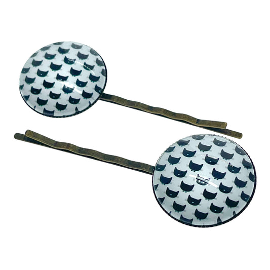 Checkerboard Cat Big Hair Pin Pair