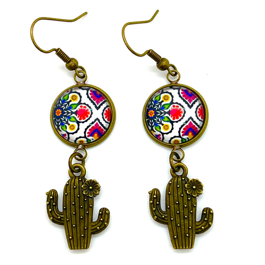 Bandana Cactus Dangle Earrings