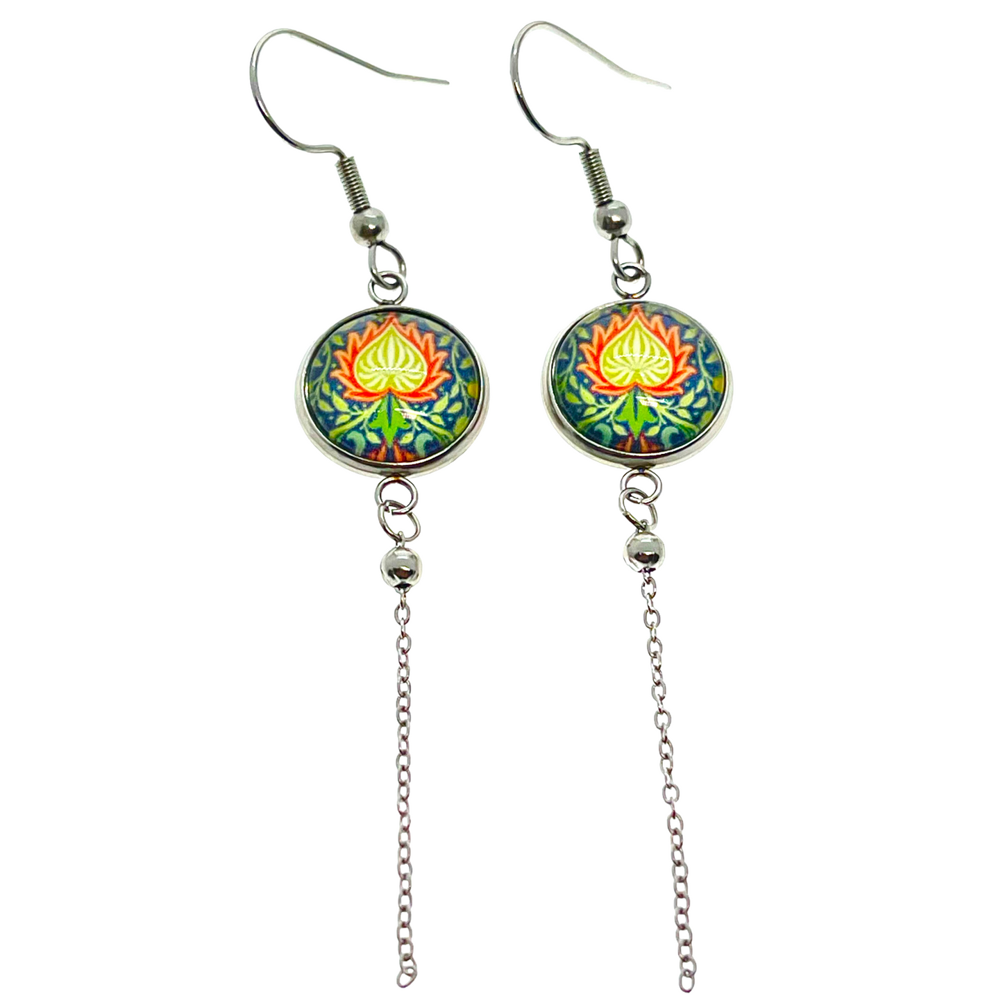 Hippie Fire Flower Chain Dangler Earrings