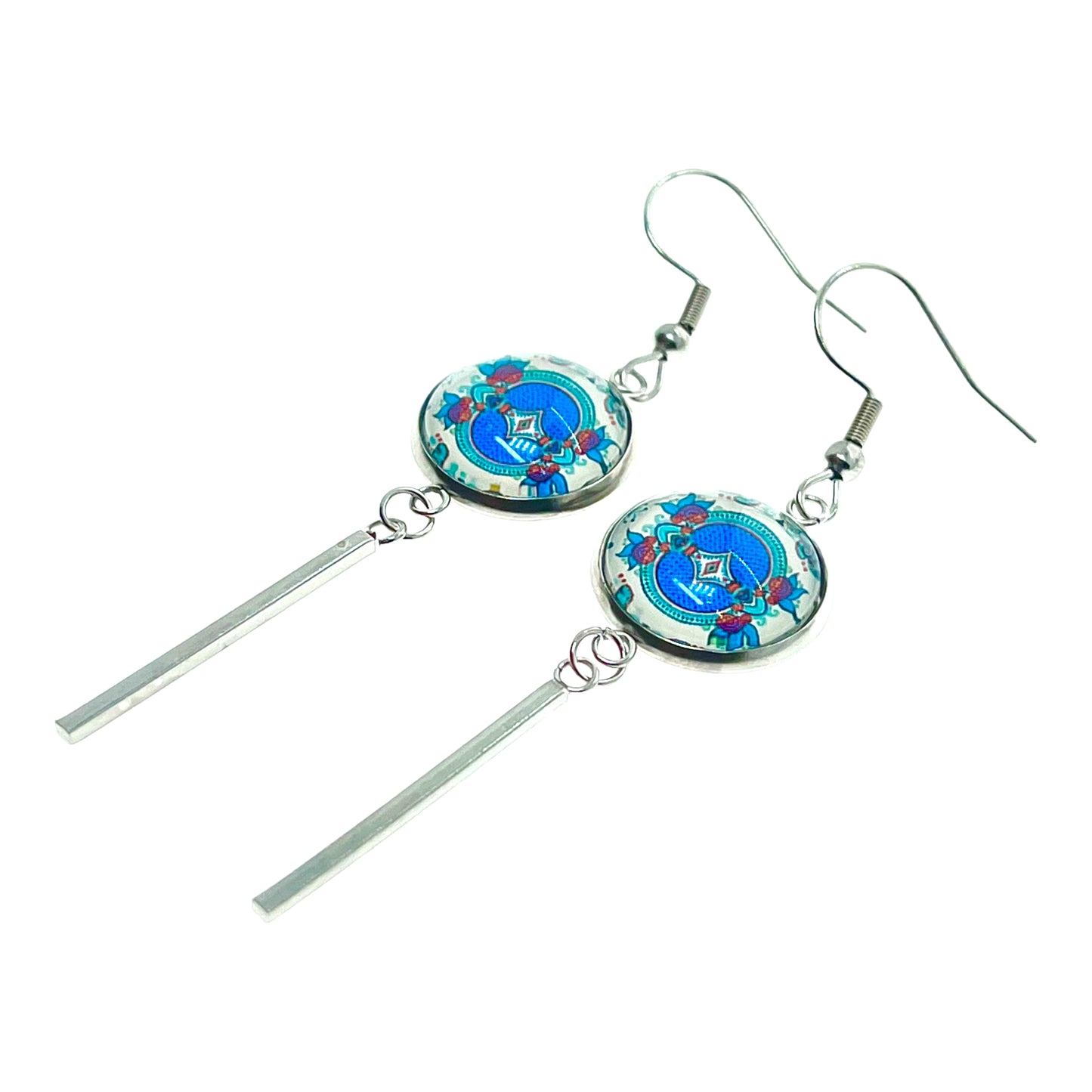 Teal Holly Long Bar Earrings