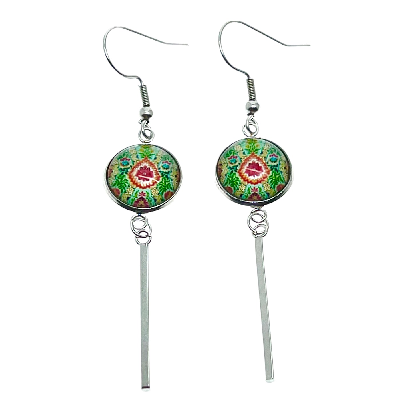 Pistachio Mandala Long Bar Earrings