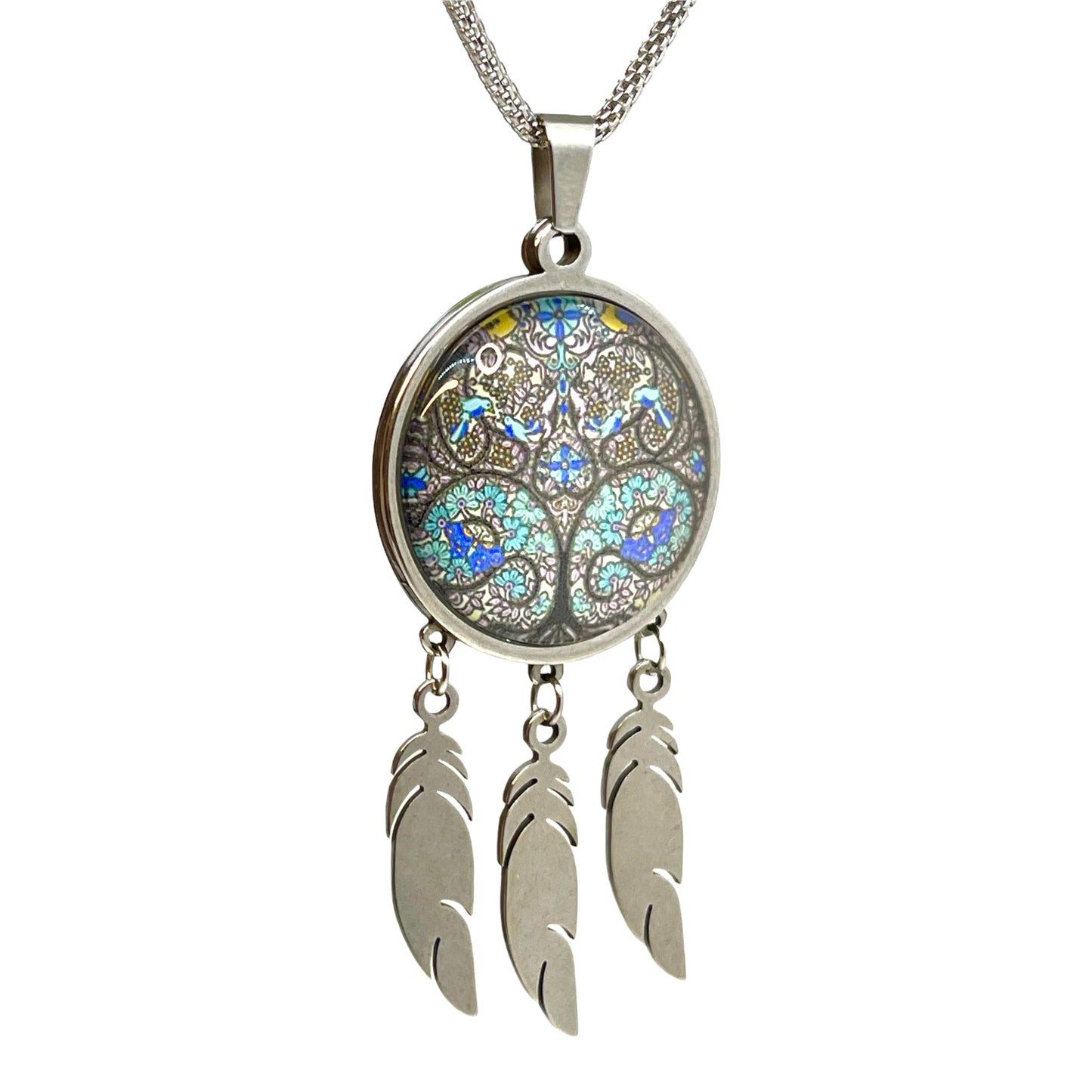 Stained Glass Feather Dreamcatcher Necklace