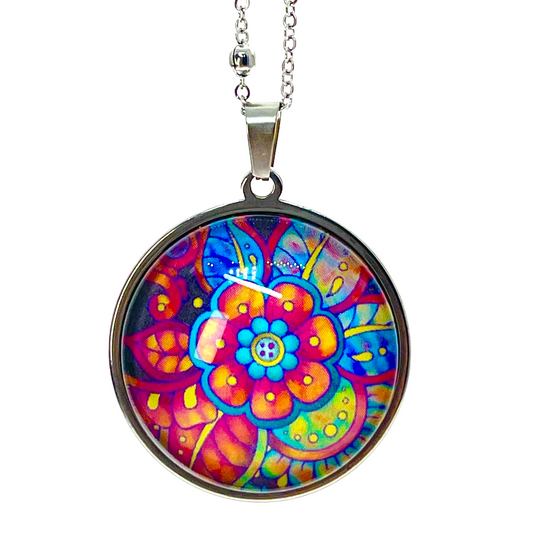 Antique Psychedelic Rainbow Flower Necklace