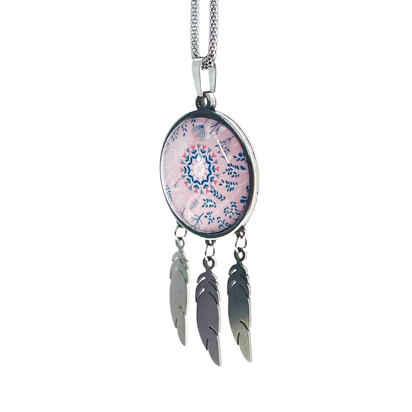 Pretty in Pink Feather Dreamcatcher Necklace