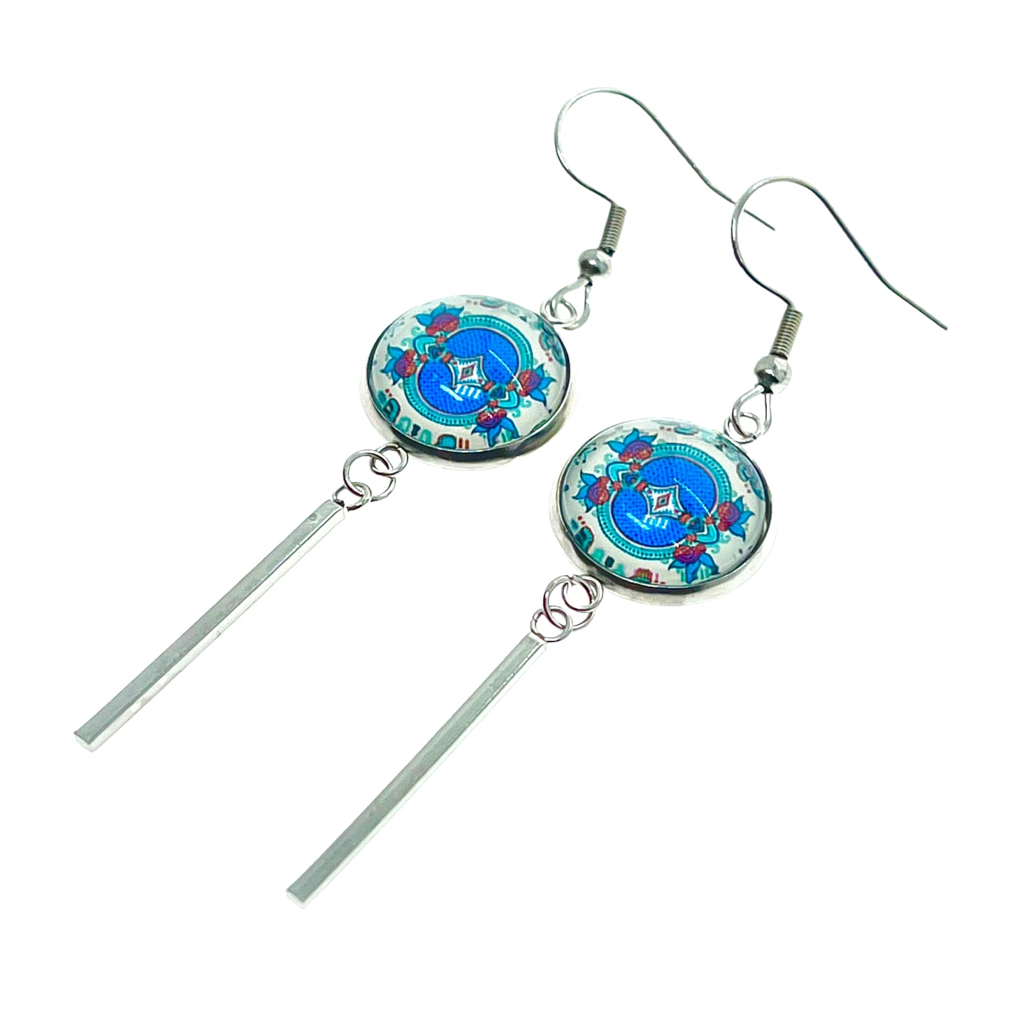 Teal Holly Long Bar Earrings