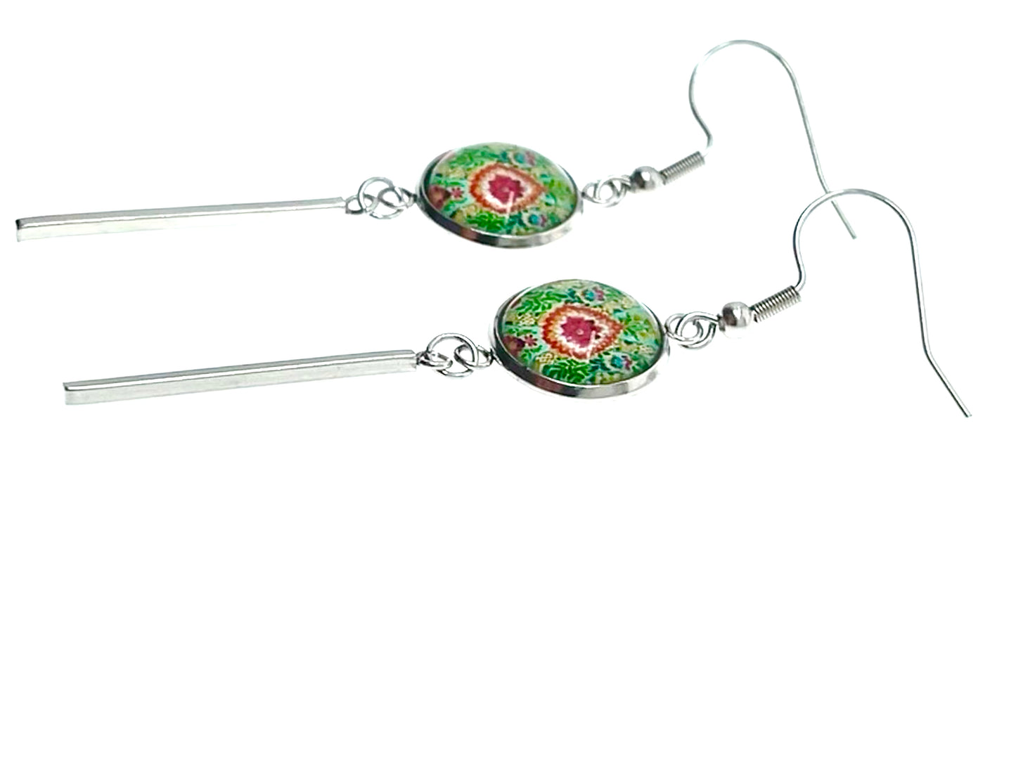 Pistachio Mandala Long Bar Earrings