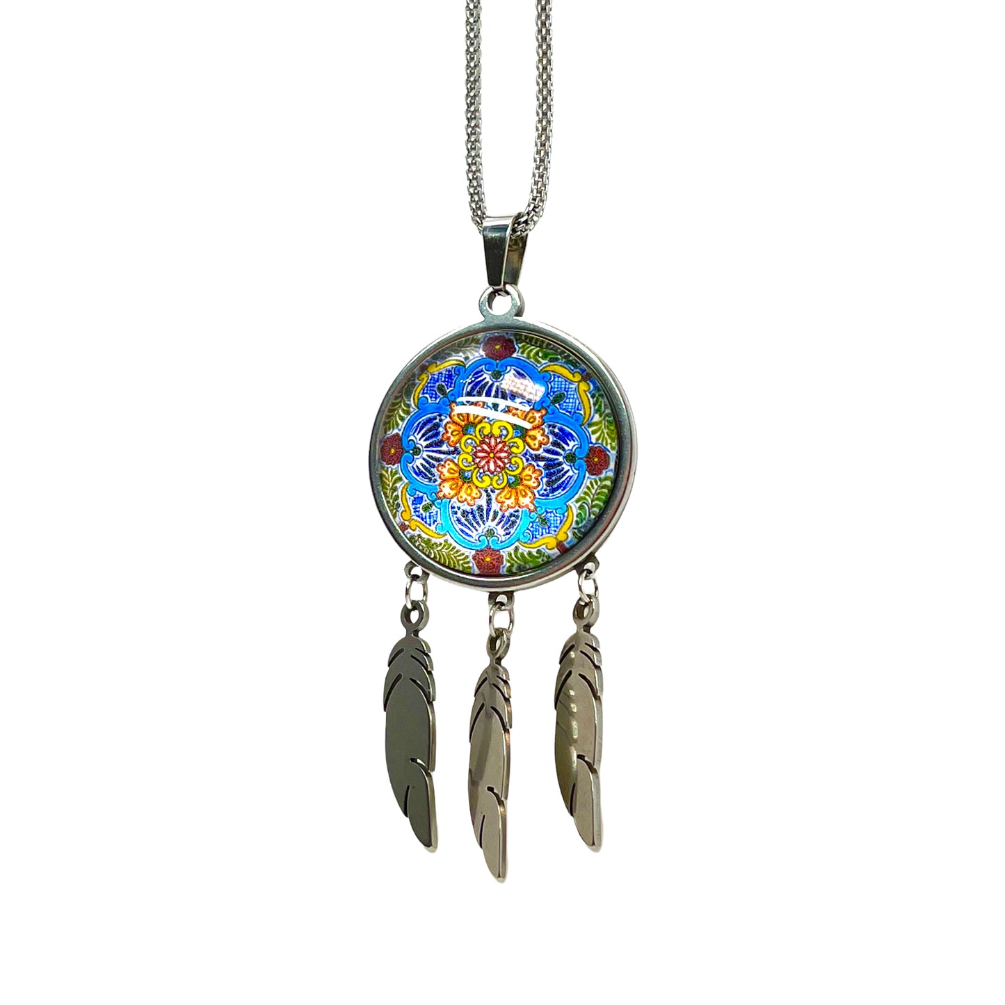 Summer Flower Feather Dreamcatcher Necklace