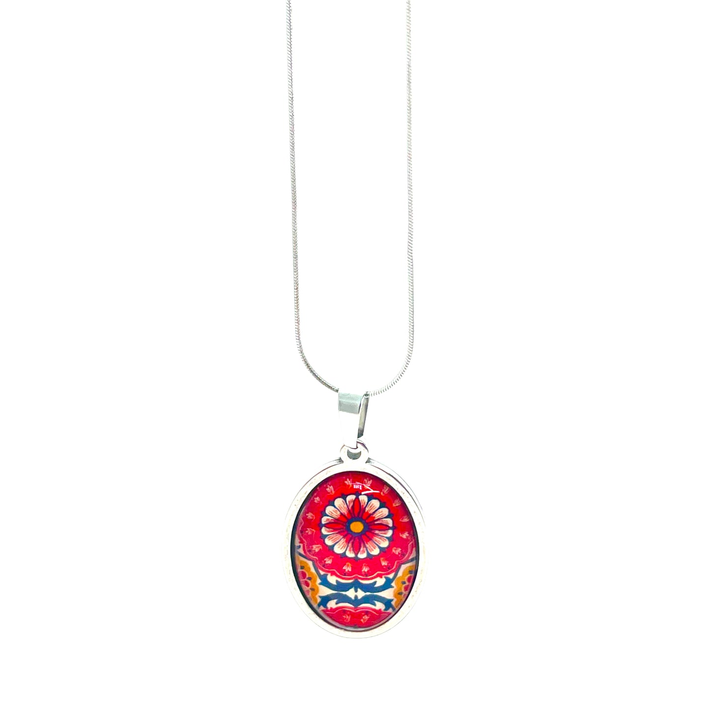 Red Wildflower Oval Necklace