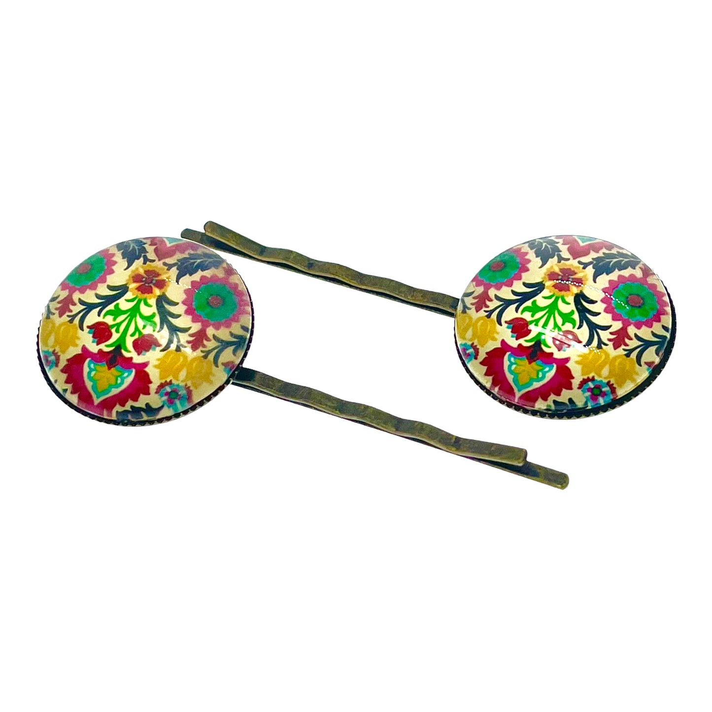 Rainbow Folk Flower Big Hair Pin Pair