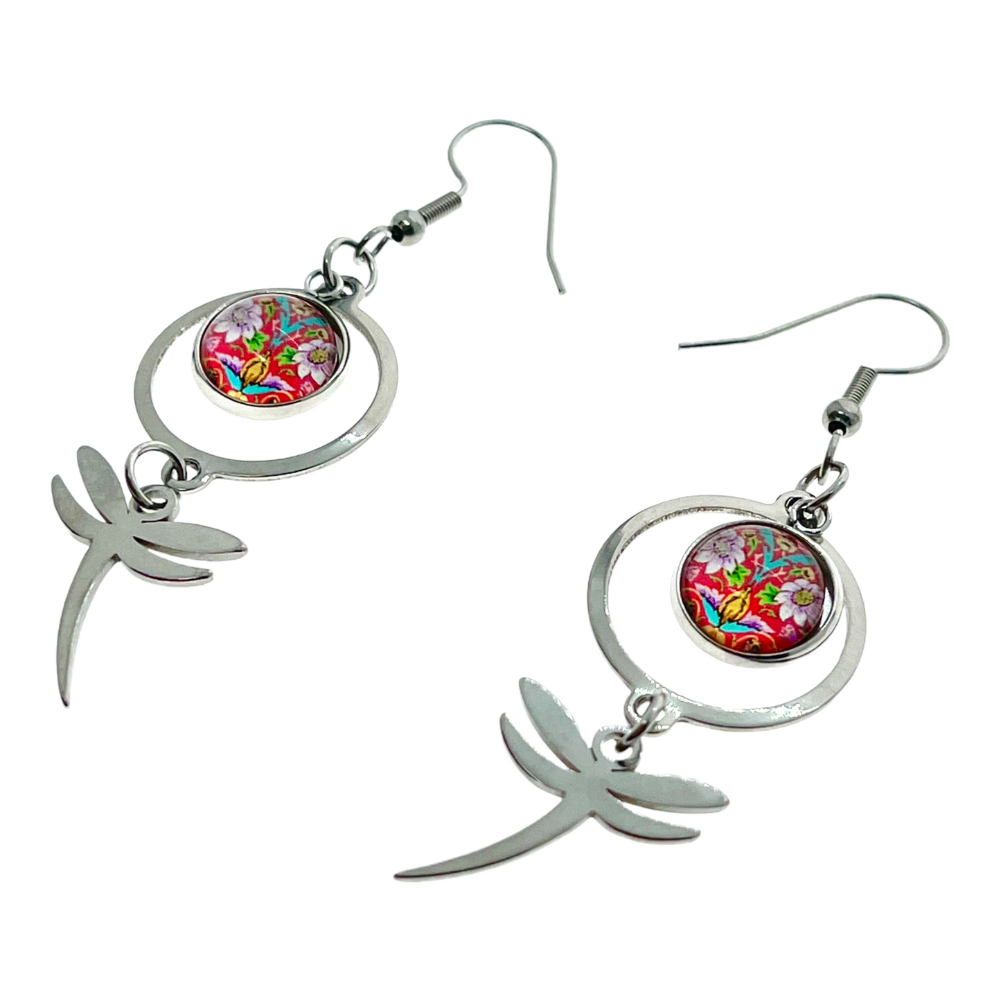 Red Lotus Dragonfly Earrings