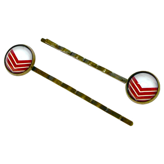 Red Chevron Tiny Hair Pin Pair