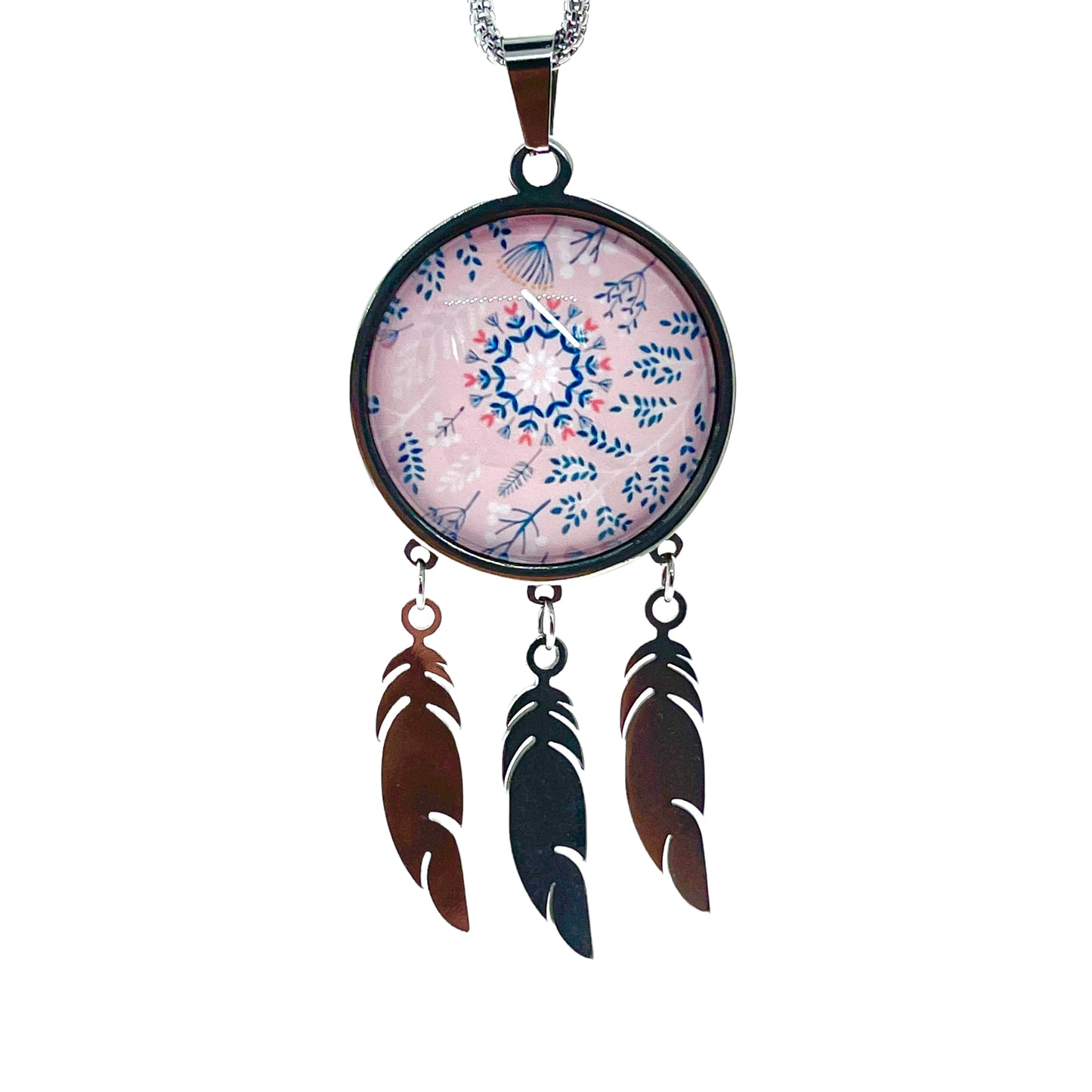 Pretty in Pink Feather Dreamcatcher Necklace