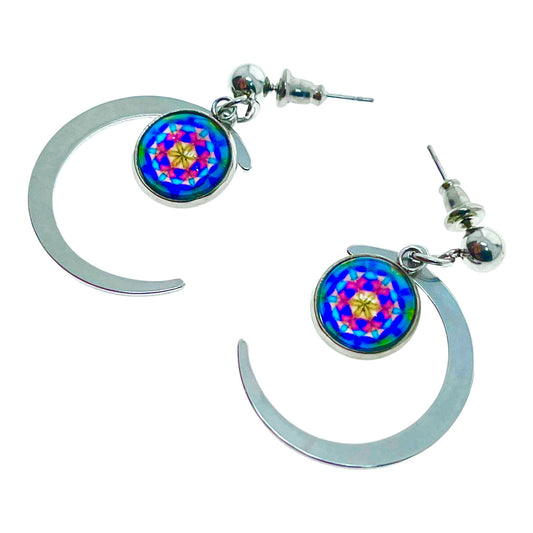 Painted Glass Crescent Moon Earrings