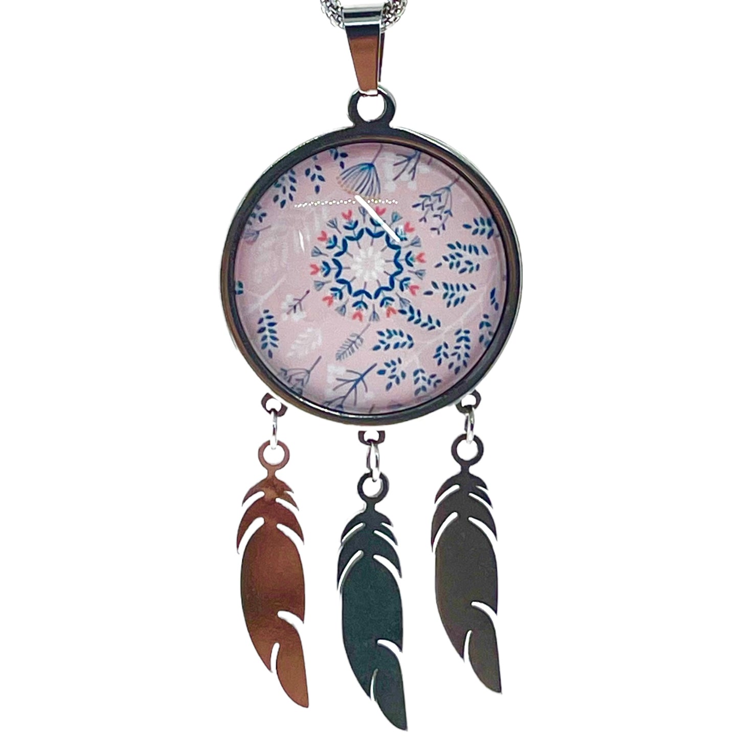 Pretty in Pink Feather Dreamcatcher Necklace