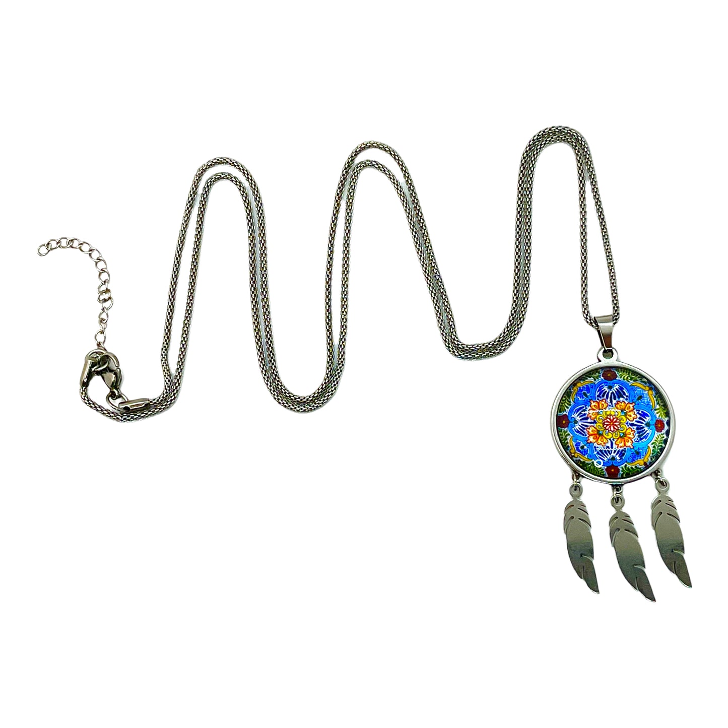 Summer Flower Feather Dreamcatcher Necklace