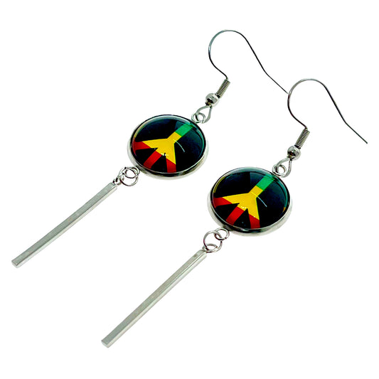 Rasta Peace Long Bar Earrings