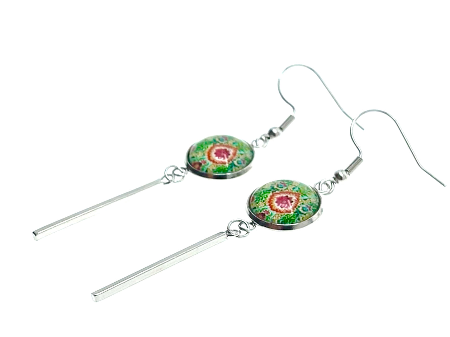 Pistachio Mandala Long Bar Earrings