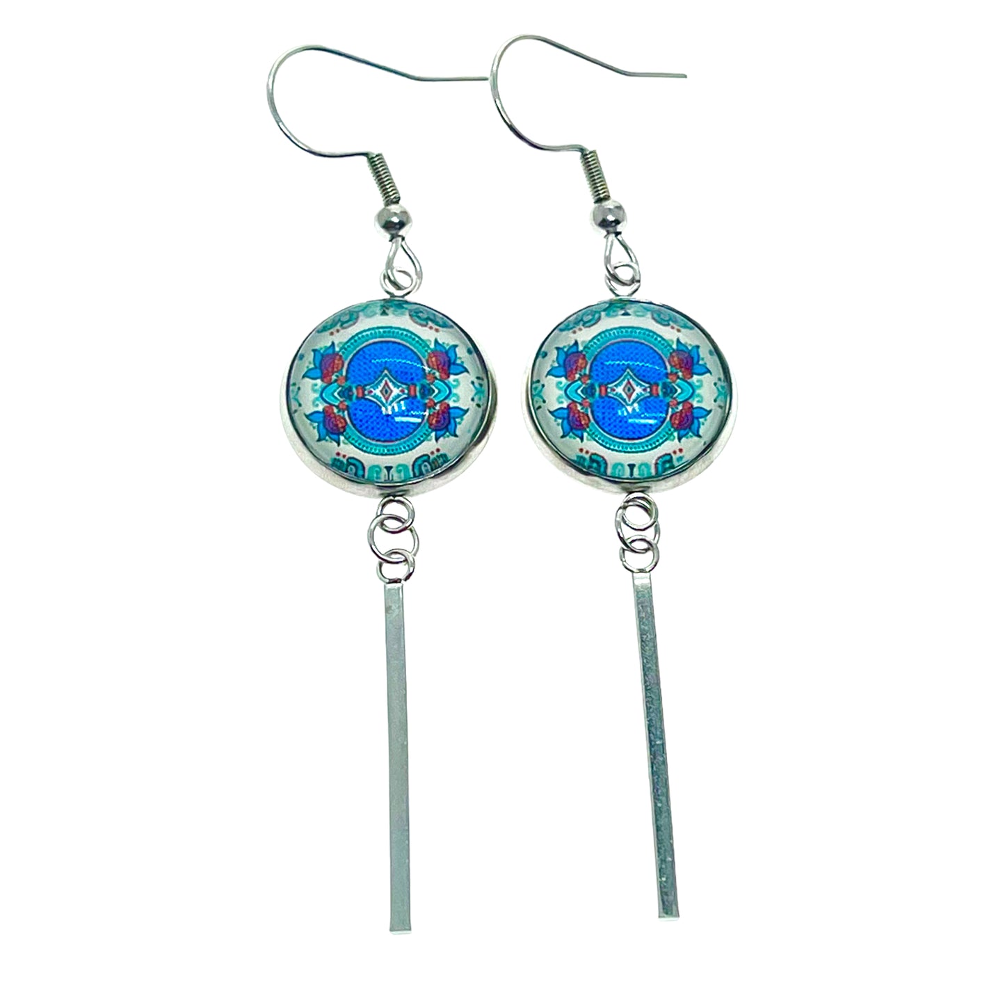 Teal Holly Long Bar Earrings