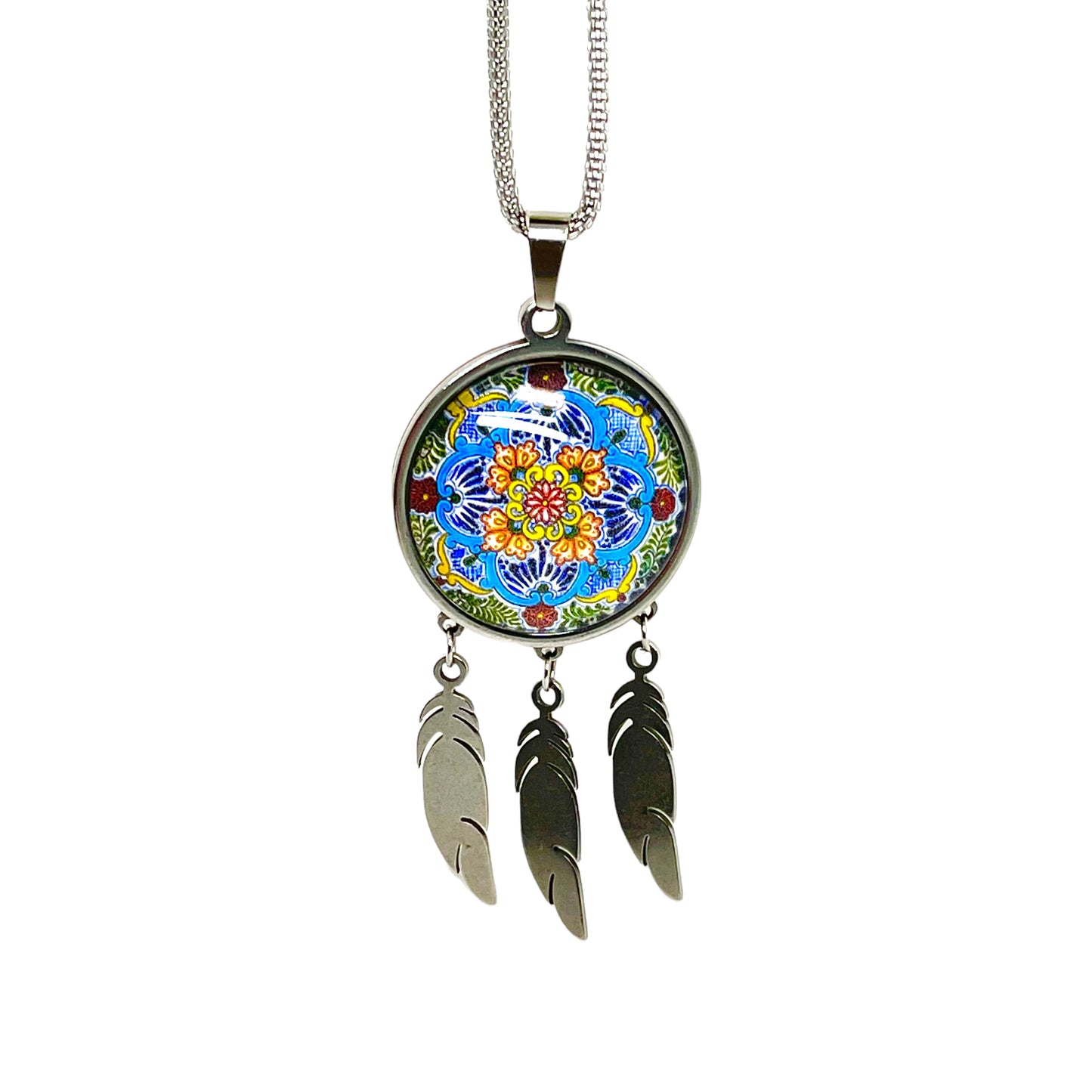 Summer Flower Feather Dreamcatcher Necklace