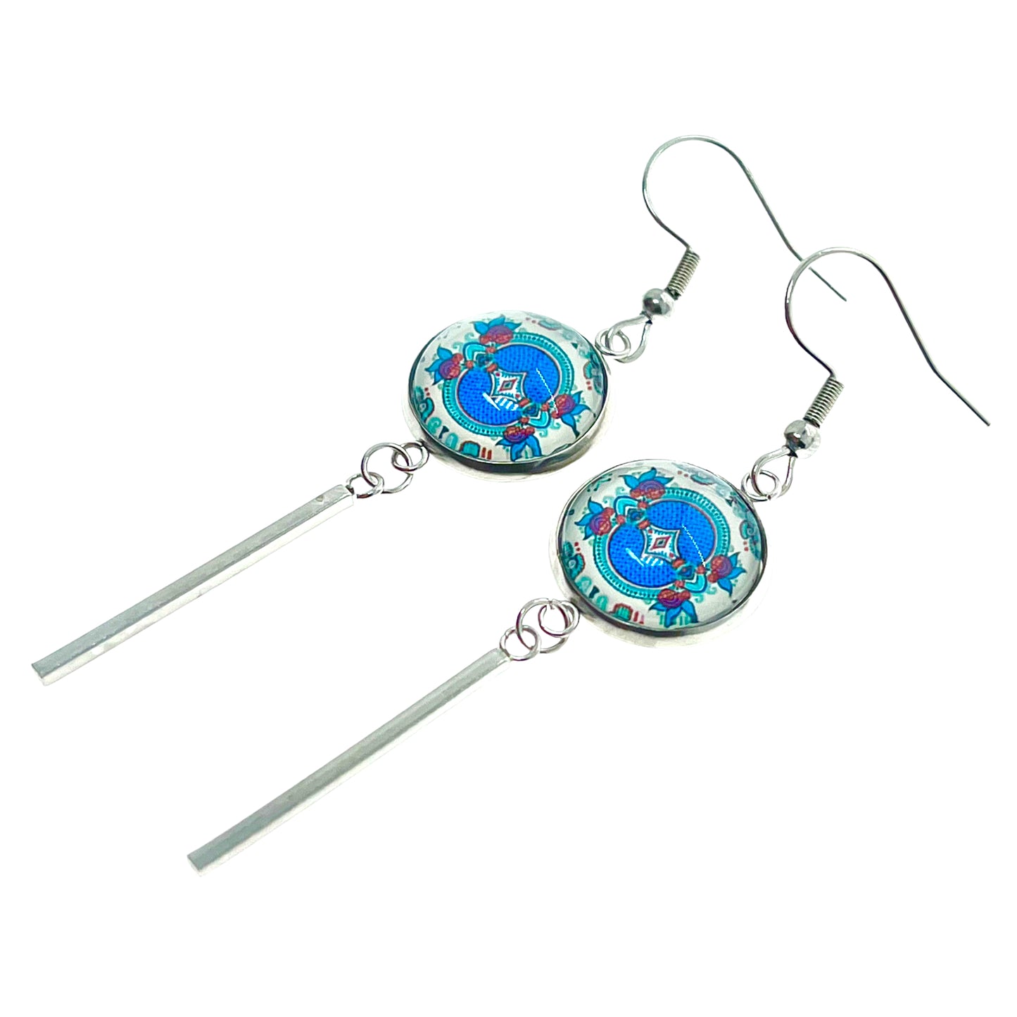 Teal Holly Long Bar Earrings