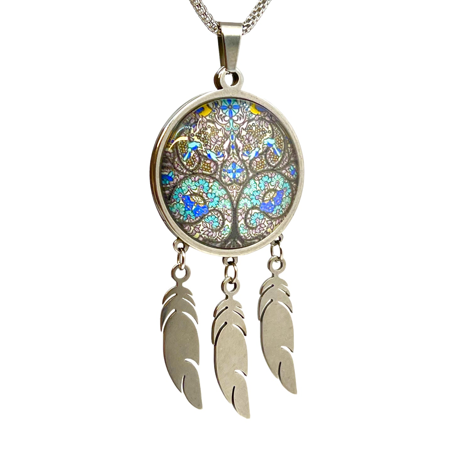 Stained Glass Feather Dreamcatcher Necklace