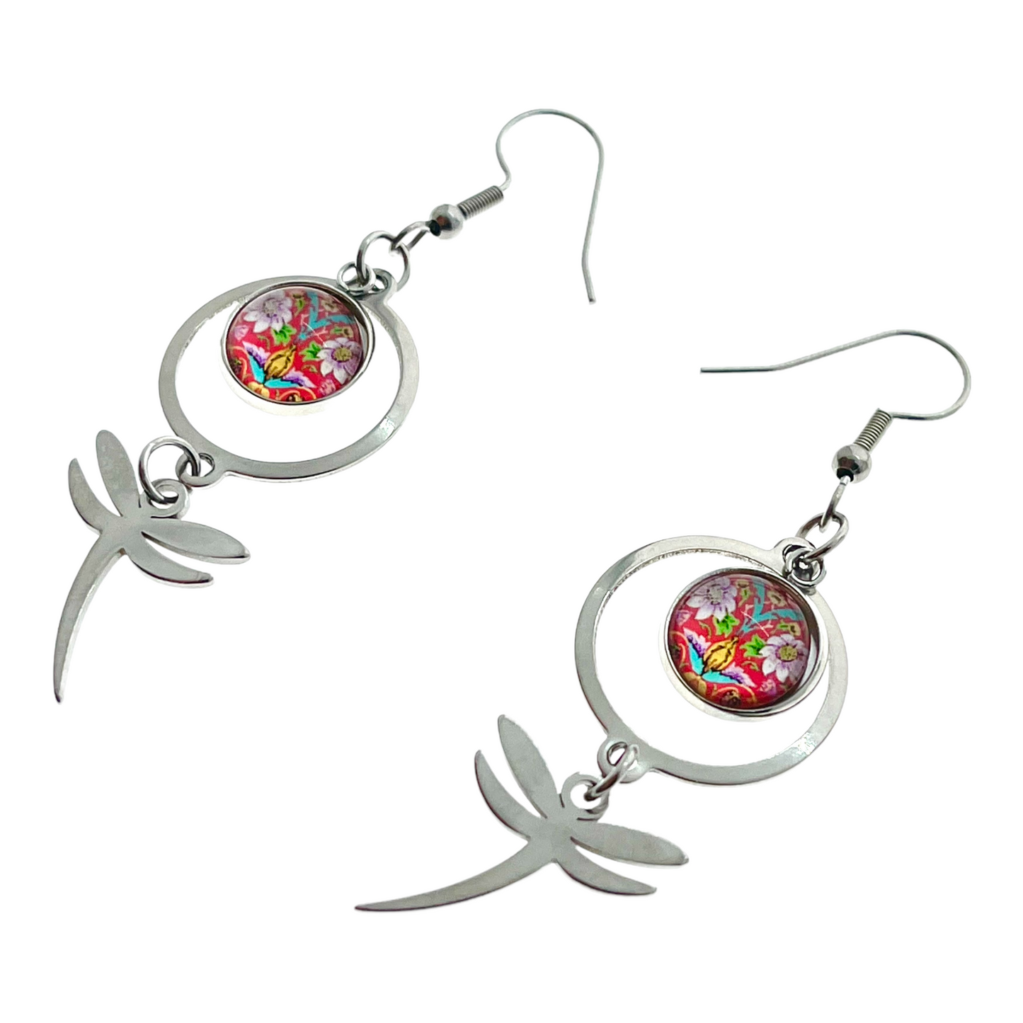 Red Lotus Dragonfly Earrings