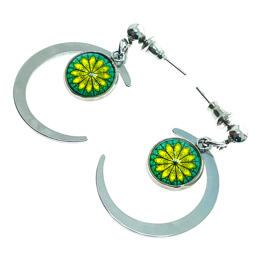 Emerald Starburst Crescent Moon Earrings